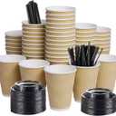 SPRINGPACK Disposable Paper Coffee Cups with Lids, 100 pack 12 oz Ripple Wall Insulated To Go Coffee Cups for Hot/Cold Beverage, Recyclable Takeaway Drinking Cups for Home Office Cafe Party