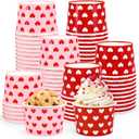 Whaline Valentine's Day Snack Cup Disposable Bowls Red White Heart 9 Oz Ice Cream Dessert Food Treat Paper Bowls for Wedding Anniversary Mother's Day Party Favor Supplies, 50 Pcs