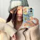 Jusy Compatible with iPhone 11, Colorful Retro Oil Painting Printed Flower Laser Glossy Pattern Cute Curly Wave Phone Case Soft TPU Cover for Girly Women - Blue