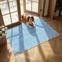 GarveeHome Scalloped Entryway Rug, 2x3 Solid Blue Washable Front Door Rug Indoor Entrance Floral Carpet Non-Slip Low Pile Throw Rugs for Kitchen Floor, Powder Room, Entry, Bathroom, Kids Room