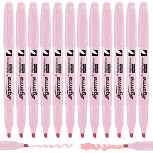 Pink Highlighter 12 Pack, Mild Pastel Color, Chisel Tip Bible Highlighters No Bleed, Quick-Drying, Cute Aesthetic Markers for Journaling, Bible Study, School Office Supplies