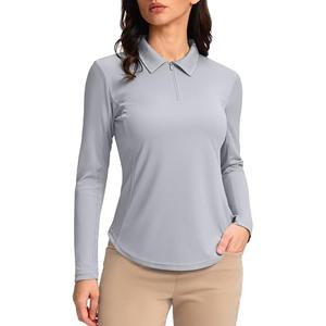 Women's Golf Shirts Lightweight UPF 50+ Long Sleeve Shirts UV Protection Quick Dry Cool Polo Shirts for Women Work Outdoor(Light Grey, XS)