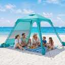 10x10 Beach Canopy with Side Wall, UPF 50+ Sun Shelter, Green | Removable side wall, UPF 50+ sun protection, easy setup, wind-resistant support, sandbags and carry bag.