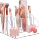STORi Chloe Clear Plastic Stackable Makeup Brush Holder, Rectangular 6-Compartment Organizer for Brushes, Cosmetics & Beauty Supplies, Made in USA
