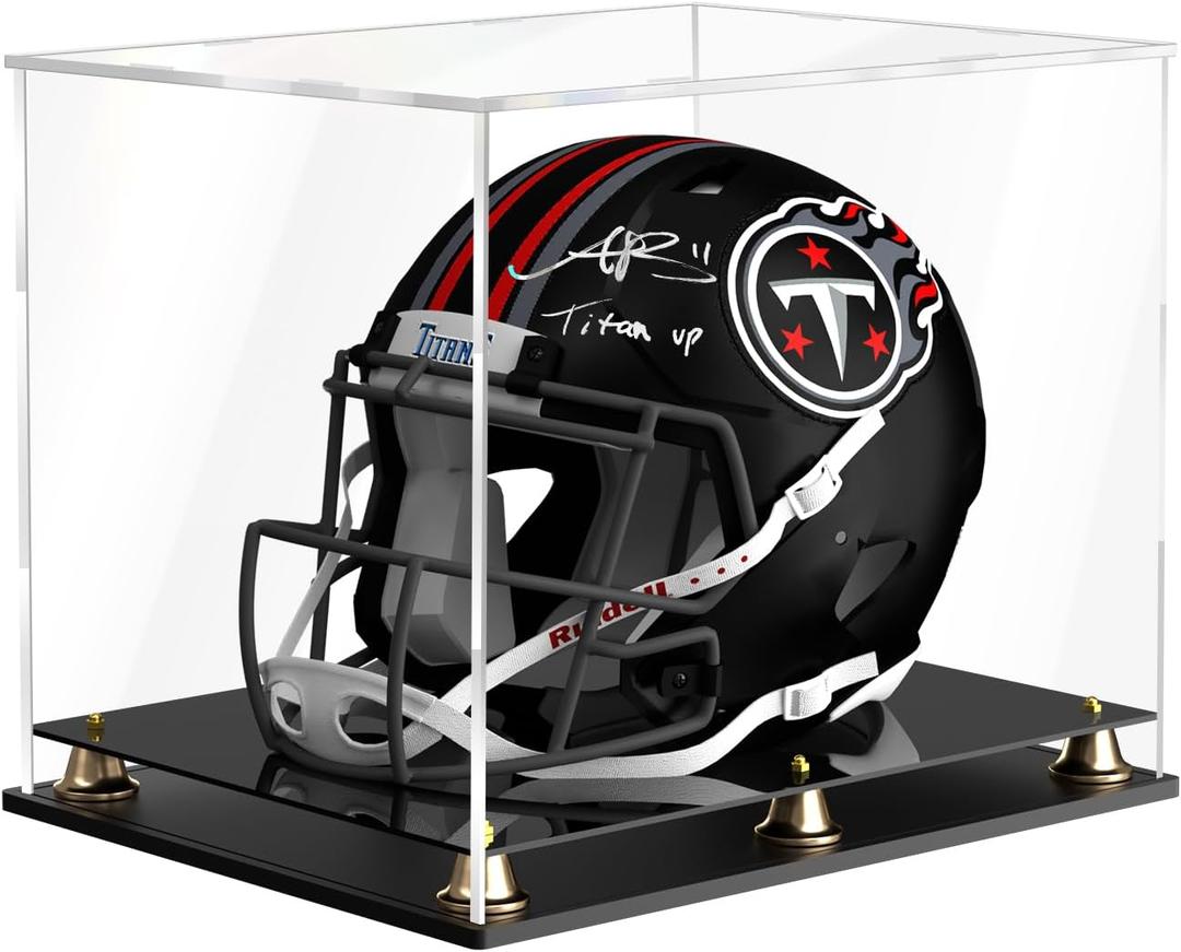 Football Helmet Display Case Full Size, Clear Acrylic Helmet Display Box Dustproof Helmet Case Display Case with Metal Bell Base for Sports Memorabilia (15 x 11.8 x 12.6 in)