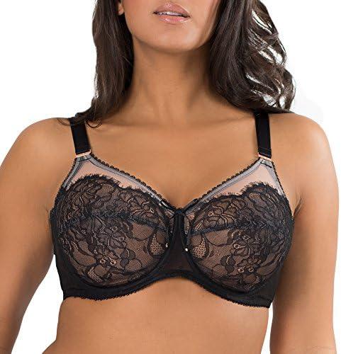 Smart & Sexy Women's Plus-Size Lace Mesh Unlined Underwire Full Coverage Bra, Black Hue with Blushing Rose, 36DDD