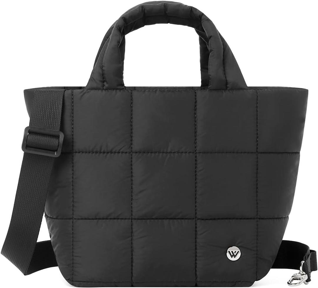 WESTBRONCO Mini Puffer Bag Quilted Crossbody Bags for Women Small Puffy Purse Nylon Shoulder Handbag with Adjustable Strap (Black-checkered)