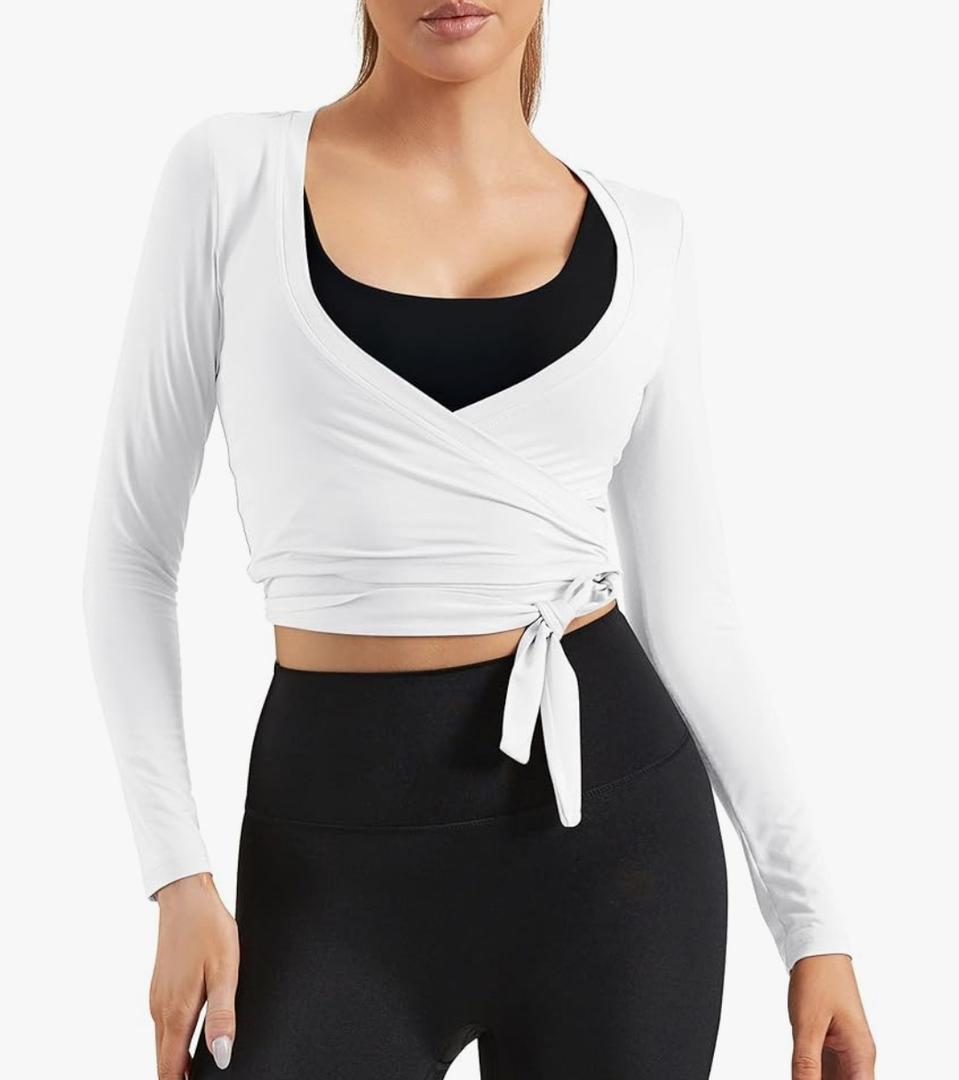 Women Tie Front Shrug Long Sleeve Bolero Cardigan Lightweight Casual Tops, M, White