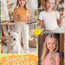 3 Pack Girl's Short Sleeve T-Shirts Cotton Ribbed Back to School Tops Crewneck Kids Puff Lettuce Trim Bow Tees