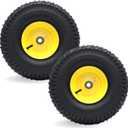 AR-PRO Exact Replacement 15" x 6.00-6" Front Tire and Wheel Assemblies Compatible with John Deere Riding Mowers 100 and D100 Series - 3" Centered Hub and 3/4" Bushings, 4Ply Pneumatic (Set of 2) (Yellow)