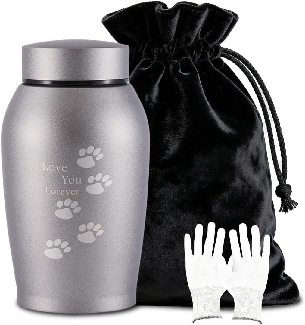 Dog Urns for Ashes,Stainless Steel Pet Urns,Laser Engraving Technology,Matte Surface,Suitable for Dogs and Cats Ashes,Loss Pet Sympathy Remembrance Gift(with Paw Pad Pattern, Gray)