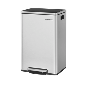 SONGMICS Trash Can, 13-Gallon Gabbage Can, with 15 Trash Bags, Steel, with Soft-Close Lid, Removable Inner Bucket, Handles, Silver ULTB595E01V1
