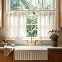 RYB HOME Pinch Pleated Kitchen Curtains Over Sink 36 inches Length, Light Filtering Semi Sheer Privacy Linen Textured Half Window Curtain Tier for Bathroom Cabinet, 26" W x 36" L, Ivory, 2 Panels