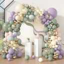 Amandir 173Pcs Dusty Green Purple Pink Balloon Arch Garland Kit, Lavender Pastel Blush Pink Yellow Mist Green Gold Confetti Balloons for Easter Shower Wedding Tea Wildflower Birthday Party Decorations