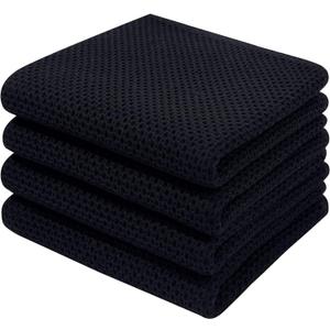 Homaxy 100% Cotton Waffle Weave Kitchen Dish Towels, Ultra Soft Absorbent Quick Drying Cleaning Towel, 13 x 28 Inches, 4-Pack, Black