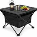 Portable Folding Picnic Table, 16 Inch Black Aluminum Tabletop，16L*14W*12H inches, Lightweight Foldable Picnic Table, Waterproof Small Outdoor Side Table for Beach, Picnic, Travel, Fishing