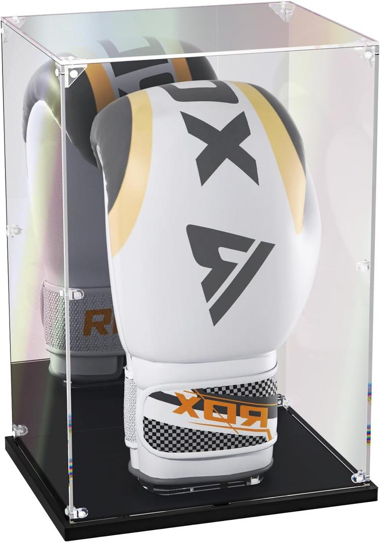 KOLIPI Boxing Glove Display Case with Mirror Back, Acrylic Display Case with Stand for Full Size Boxing Glove, Watch The Video to Assemble (8x7x13 inch, 22x18x33 cm)
