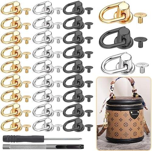 XRIHSNAVI D Ring Stud Screw Ball, 32 pcs D Ring Stud Screw Ball, 180 Degree Rotatable Ball Post Head Buttons with punch tool and screwdriver for DIY Leather Purse Backpack Belt Craft Decoration,2 pcs