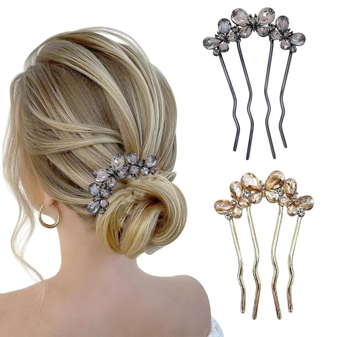Sparkly Glitter Floral Hair Combs Alloy Rhinestone Side Hair Combs Crystal Flower Hair Clips for Women Long Thick Hair Holder Accessories Silver,Gold