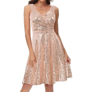 GRACE KARIN Women's Sleeveless Wrap V-Neck A-line Bridesmaid Cocktail Party Dress, 
Rose Gold Size L