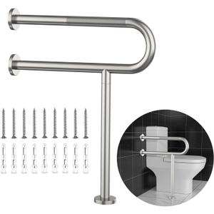 Toilet Grab Bar 23.4 Inch, YuanDe Wall to Floor Brushed Nickel Bathroom Safety Bar w/Anti-Slip Knurled Grip, Stainless Steel Handicap Grab Bar with Leg,Support Bar for Disabled Elderly Pregnant