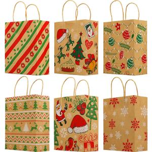 Orgrimmar 24 Pcs Christmas Gift Bags Medium Size Assorted Christmas Prints craft Paper Gift Bags with Handle 7.3x9.0x3.3 Inches for Shopping Parties Wedding Baby Shower