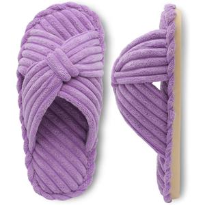 JIASUQI Women's Purple Faux Fur Criss Cross Open Toe House Slippers for Women (Purple)