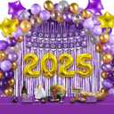 BBTO Graduation Decorations 2025 Graduation Party Supplies Congrats Grad Banner Confetti Star Balloons Foil Fringe Curtain Tablecloth for College High School Grad Decor(Purple, Gold)