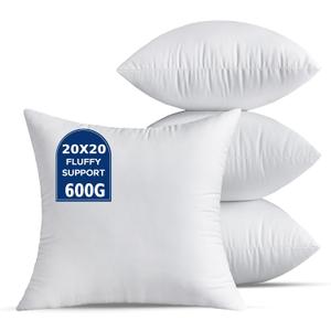 20 x 20 Throw Pillow Inserts Pack of 4 Large White Decorative Square Pillows for Living Room Couch Bed Sofa Cushion Sham Stuffer Indoor