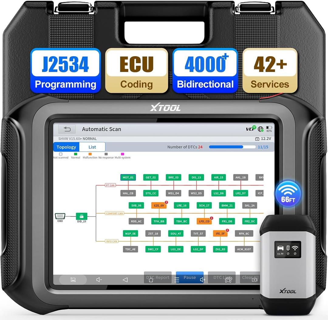 XTOOL D9 MAX AI-Assisted Automotive Diagnostic Scanner, J2534 Reprogramming Tool, Wireless Bidirectional Scan Tool, OBD2 Scanner with Topology Mapping, 45+ Relearns, ECU Coding, FCA/DoIP/CAN FD