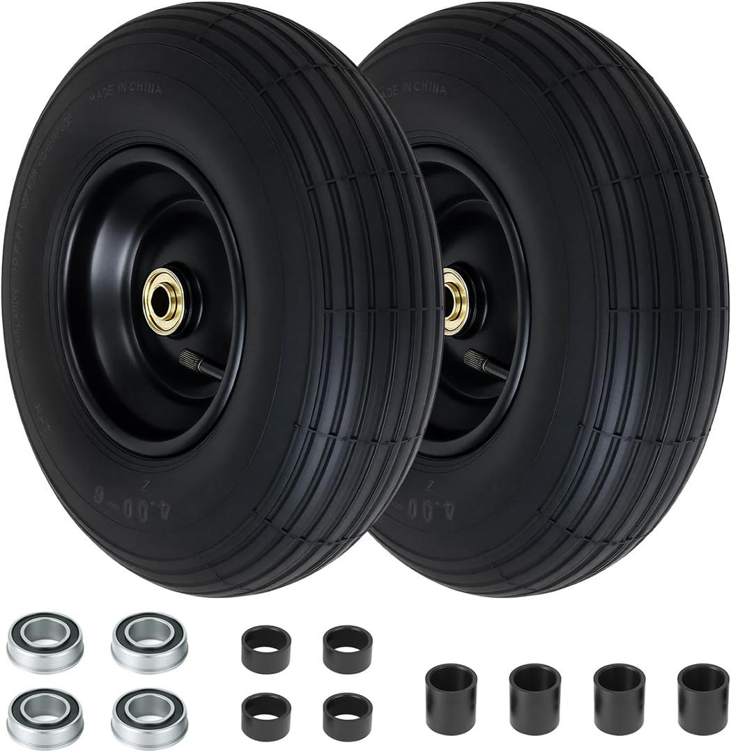 4.00-6 Pneumatic Tire, 13'' Tire and Wheel 330LB Load Capacity, 5/8” & 3/4” Bearings Included, 3.74"-4.74"-6.74"-7.74" Adjustable Centered Hub, for G orilla Carts, Dolly, Hand Trucks, 2 Pack, 13x4.00-6_pneumatic_2pc