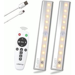 LDOPTO Under Cabinet Lights with Remote, Magnetic Rechargeable Under Counter Closet Lights, Wireless Night Light Bar Stick-On, for Kitchen Wardrobe Cupboard Stairs Bedroom, 2-Pack, Warm White