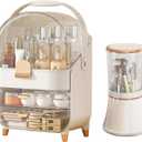 Makeup Organizers for Vanity, Skincare Organizers Cosmetic Display Cases with Transparent Cover, Teen Girls Gift for Bathroom Countertop, Lipstick Organizer (White)