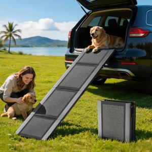Foldable Dog Car Ramp Stairs, Lightweight Portable Pet Steps for Small, Medium & Large Dogs, Non-Slip SUV Dog Ladder for High Beds, Trucks & Cars, Supports Up to 150lbs