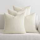 MIULEE Boho Farmhouse Throw Pillow Covers 18x18 Inch Set of 4 Mordern Nordic Cushion Covers Soft Corduroy Spring Home Decor for Couch Bed Sofa Living Room Cream White