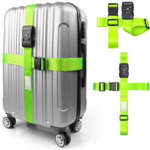 Luggage Straps with TSA Lock, Travel Belt for Luggage, TSA Approved Luggage Straps, 3-Dial Combination Locks Adjustable Suitcase Belt, Quick-Release Buckle (Green), 2 Pack