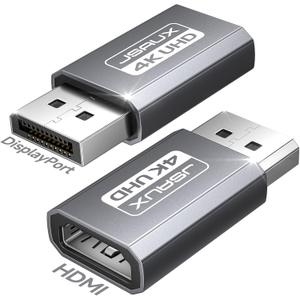 JSAUX 4K DisplayPort to HDMI Adapter 2 Pack, Uni Directional DP Source to HDMI Display Converter, 4K@30Hz, 2K@60Hz, 1080P@120Hz, Male to Female, for Desktop GPU and PC DisplayPort Output-Grey