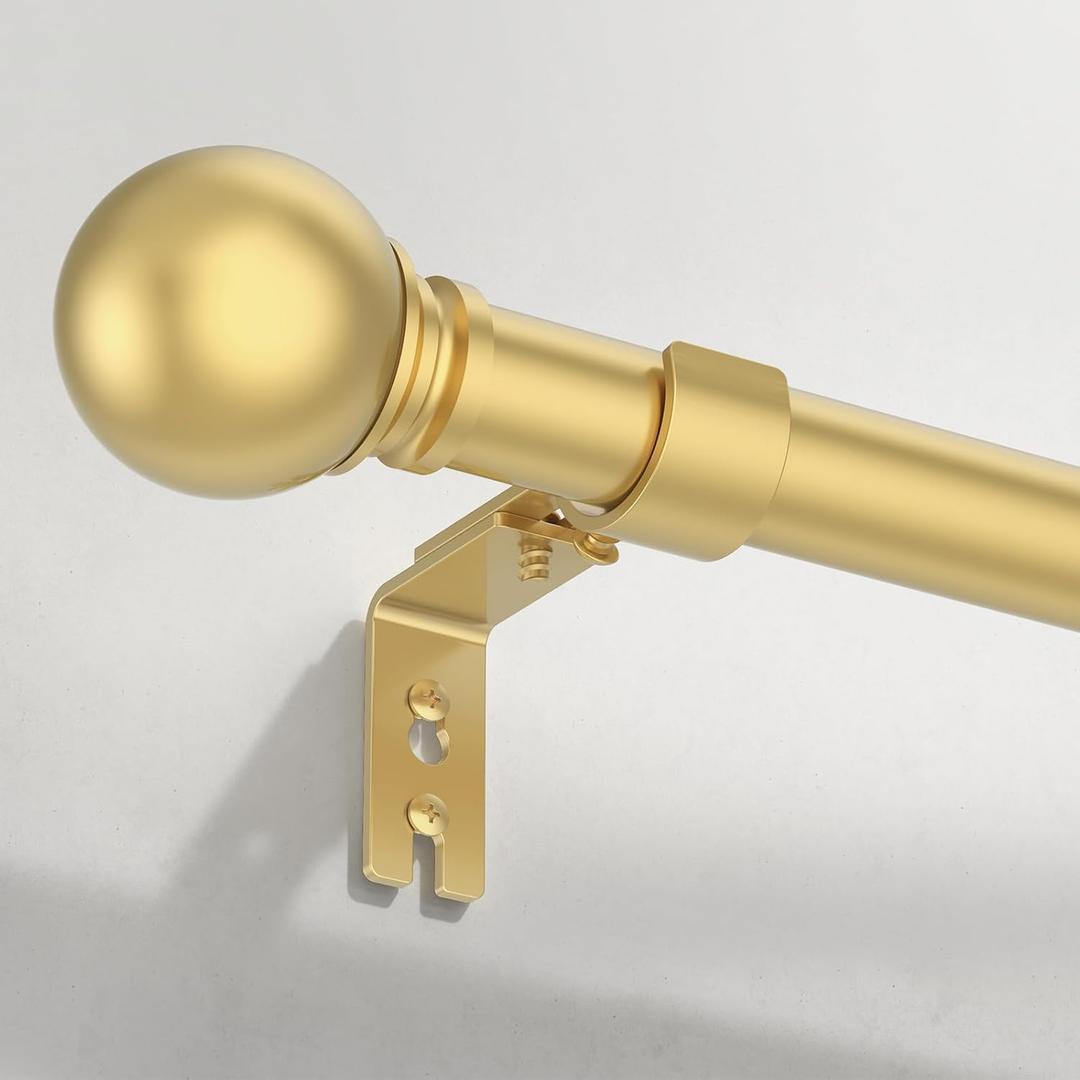 Gold Curtain Rods for Windows 66 to 120 inches, 1 inch Diameter Heavy Duty Window Curtain Rod, Adjustable Length Long Curtain Rod Modern Design, Size:32"-120"