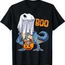 Ghost Dinosaur T rex Funny Boo Halloween Boys Men Pumpkin T-Shirt, Small