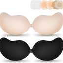 EIDOS Strapless Backless Sticky Push Up Bra - Invisible Adhesive Bra for Women with Nipple Covers 2025 (US, Cup Band, D, Beige+Black)