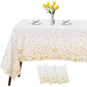 Tablecloths for Rectangle Tables,3 Pack 54" X 108" Plastic Table Cloth Disposable Table Covers Engagement Party Decorations, White Gold Dot Tablecloths Disposable Tablecloth for Weddings Buffet Tables