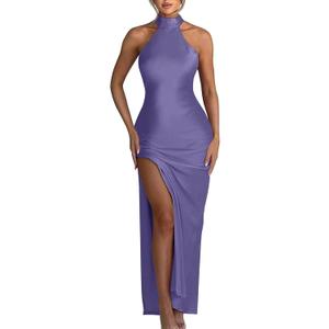 Memoriesea Women's Sexy High Split Sleeveless Backless Party Wedding Maxi Dress (Purple), S