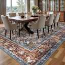 KOZYFLY Boho Area Rug 9x12 Ft Thin Rugs for Living Room Washable Bedroom Rug Non Slip Rugs Printed Faux Wool Vintage Bedroom Rug Floor Carpet for Dining Room Living Room, Brick Red/Orange/Green