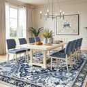9x12 Blue Washable Area Rug - Large Boho Vintage Farmhouse Living Room Rug with Non-Slip Backing, Faux Wool Low Pile Indoor Carpet for Bedroom, Under Dining Table, Office - Navy Blue Multi