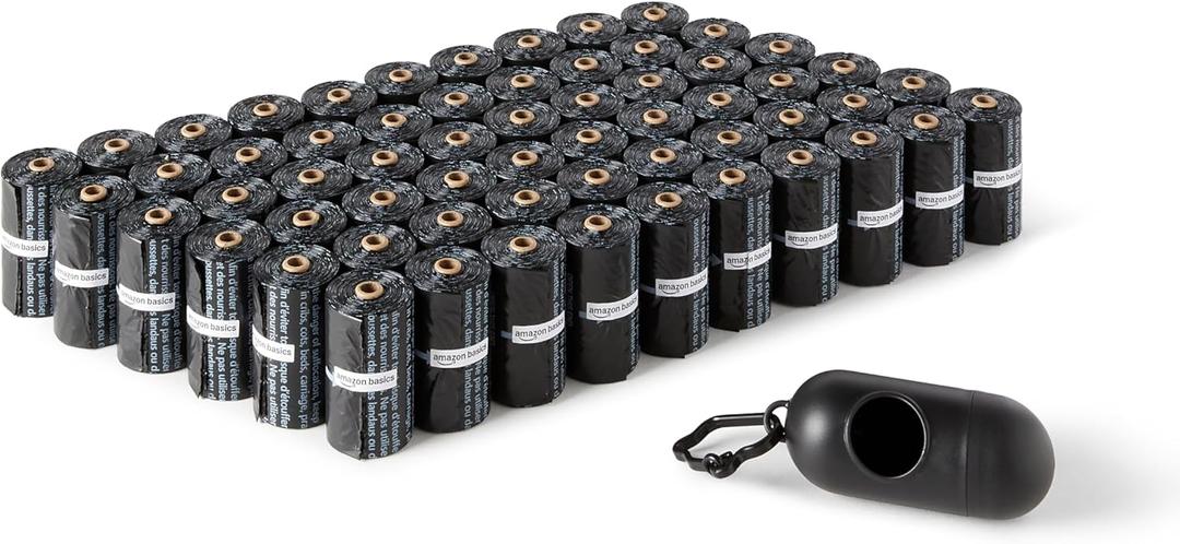 Amazon Basics Dog Poop Bags with Dispenser, 900 Count, Enhanced for Guaranteed Leakproof, Unscented, Includes Leash Clip
