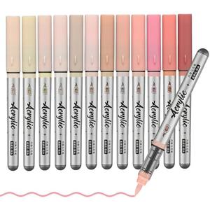 ZZWUAPT Skin Tone Acrylic Paint Pens,12 Color Paint Pens Markers,Brush Tip Paint Pens for Rock Painting Wood Glass Ceramic Canvas Stone DIY Crafts Making Art Supplies