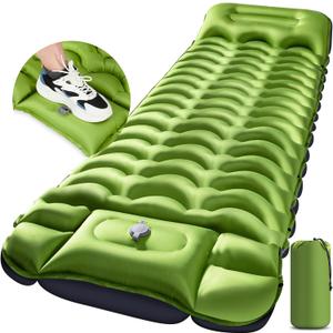 Sleeping Pad, Ultralight Inflatable Sleeping Pad for Camping with Pillow, Built-in Pump, Ultimate for Camping, Hiking - Airpad, Carry Bag, Repair Kit, Compact & Lightweight Camping Pad (Green) 