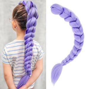 Getgal 28 Inch Purple Braiding Hair Ponytail 120G Pre Styled Braid Hair Professional Purple Hair Extensions Ponytail Synthetic Costume Cosplay Braids Hair