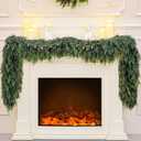 9Ft Real Touch Christmas Cedar Garland, Realistic Full Cedar Garland with Bells Decor, Green Artificial Pine Needles Garlands for Mantel, Fireplace, Stairs Railing, Tables, Christmas Decorations