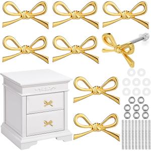 8 Pcs Bow Drawer Knobs Metal Bow Dresser Knobs Vintage Handles for Dresser Gold Handles for Home Bedroom Kitchen Cabinets Hardware Cupboard, 1.6 x 1 Inches